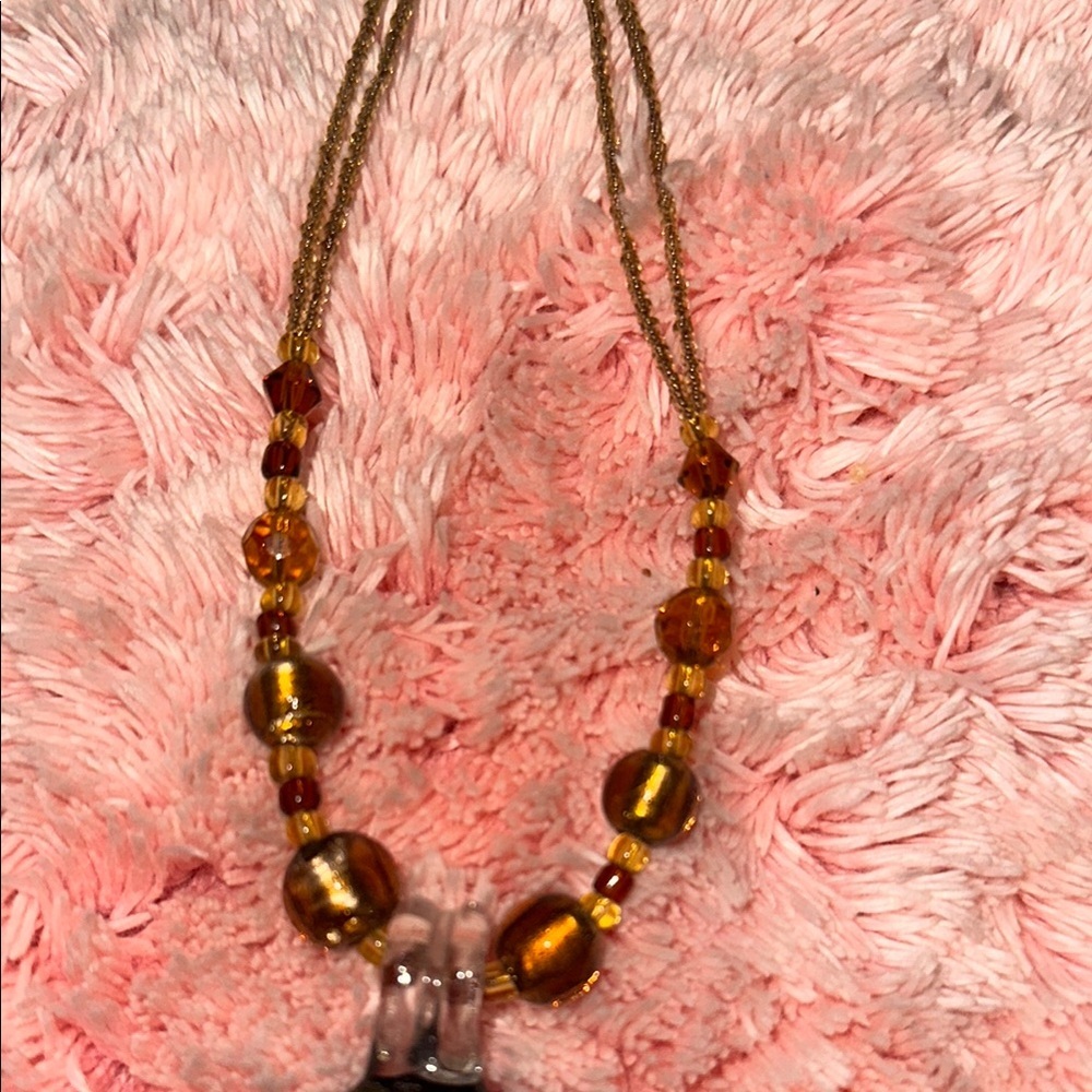 Elegant Gold and multi color murano style glass Pendant Necklace - Picture 4 of 8